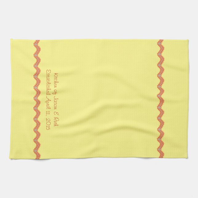Gul orange kökshandduk för RicRac MonogramTea (Horisontell)