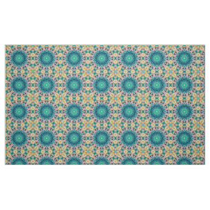 Gul-orange, mint och rosa mandala. tyg