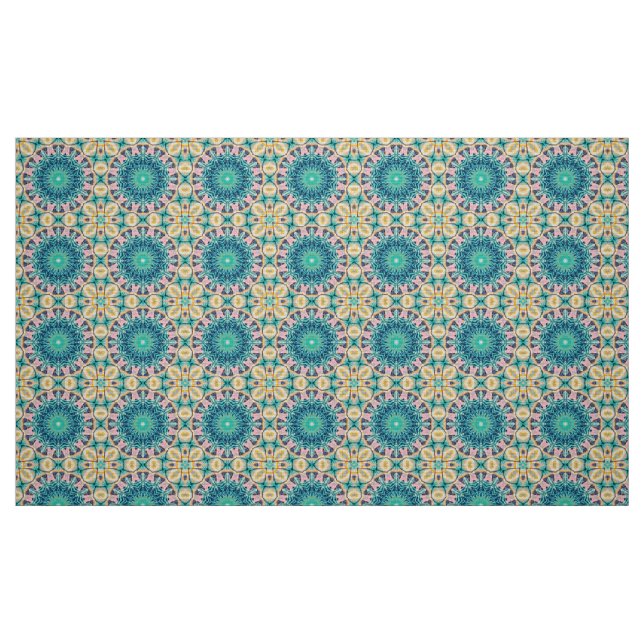 Gul-orange, mint och rosa mandala. tyg (Fat Quarter)