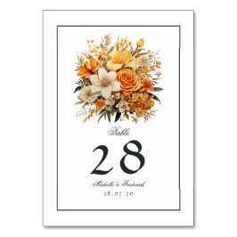 Gul, orange och elfenbensfärgad blombröllop bordsnummer