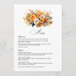 Gul, orange och elfenbensfärgad blombröllop meny