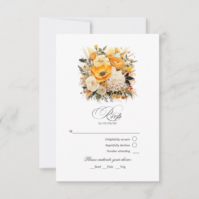 Gul, orange och elfenbensfärgad blombröllop OSA kort (Framsida)
