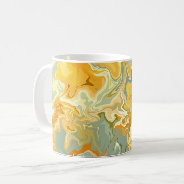 Gul, orange och grön abstrakt fluid konst  kaffemugg (Framsida vänster)