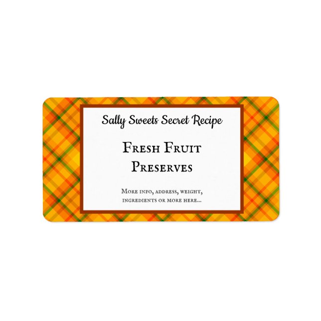 Gul Orange Plaid Anpassad Bakning Adressetikett (Framsidan)
