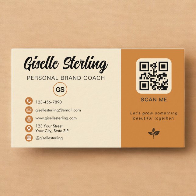 Gul Orange QR-kod Foto Monogram Sociala Medier  Visitkort (Skapare uppladdad)