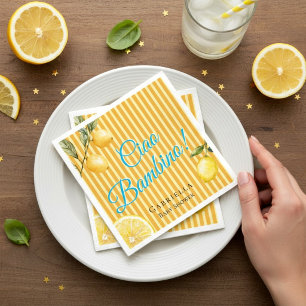 Gul Orange Rand Ciao Bambino Baby Shower Pappersservett