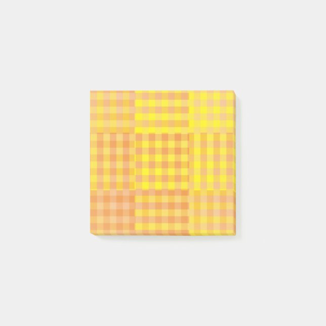 Gul Orange Rutig Lappteknik Mönster Post-it Block (Framsida)