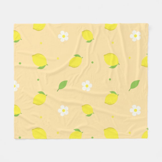 Gul Orange Sömlöst Mönster med Vita Blommor  Fleecefilt (Framsidan (Horisontell))
