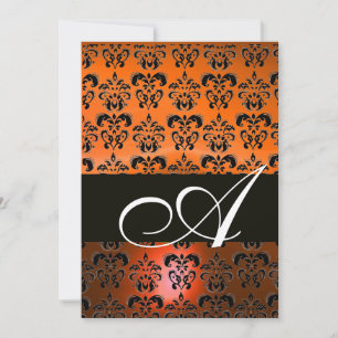 GUL ORANGE SVART DAMAST MONOGRAM ,ljus vit Inbjudningar