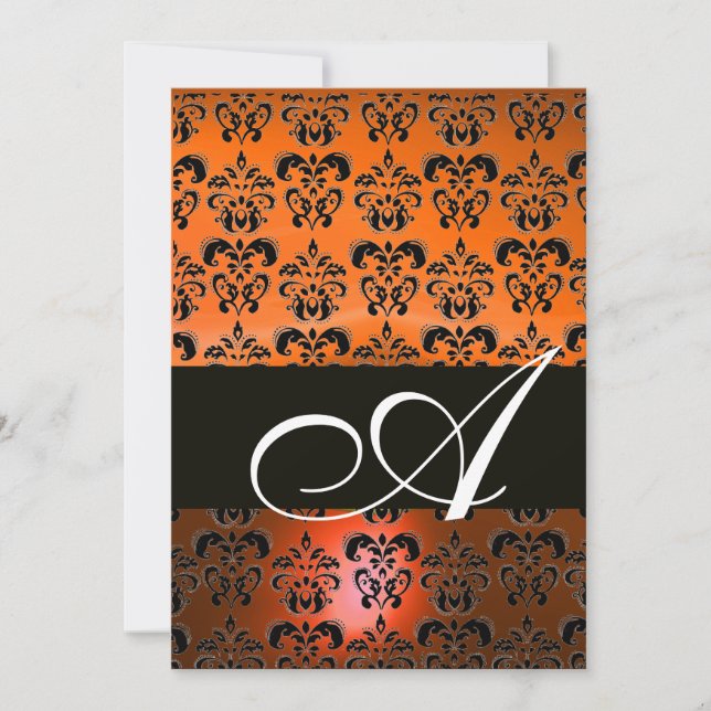 GUL ORANGE SVART DAMAST MONOGRAM ,ljusvit Inbjudningar (Framsida)
