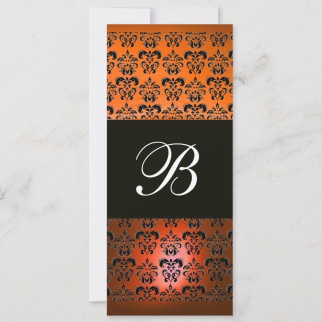 GUL ORANGE SVART  DAMAST MONOGRAM ,vit Inbjudningar (Framsida)