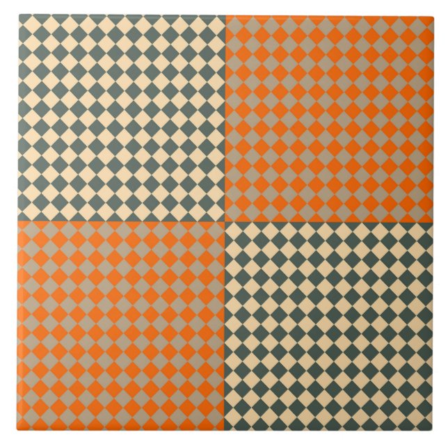 Gul Orange Taupe Rutigt Mönster Kakelplatta (Framsidan)