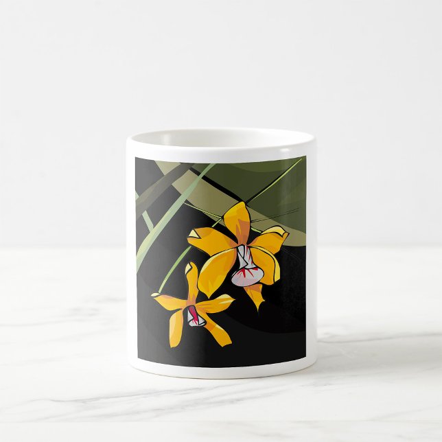 Gul orkidéblomma tropisk botanik kaffemugg (Skapare uppladdad)