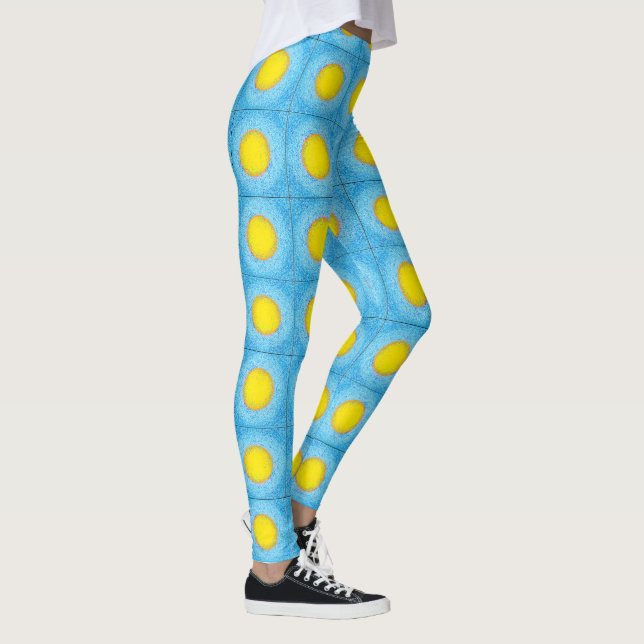 Gul på blå prickar fyrkanter leggings (Höger)
