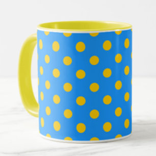 Gul på blå prickmönsterdesign mugg
