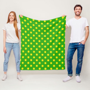 Gul på grön prickmönsterdesign fleecefilt