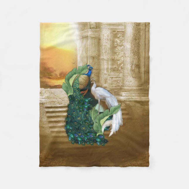 Gul Påfågel Tempel Drömmar All-Over-Print Tank Top Fleecefilt (Framsidan)