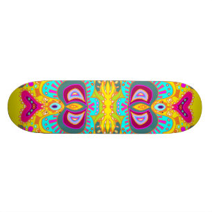Gul Paisley Rosa Hjärt Kalejdoskop Mini Skateboard Bräda 18,7 Cm