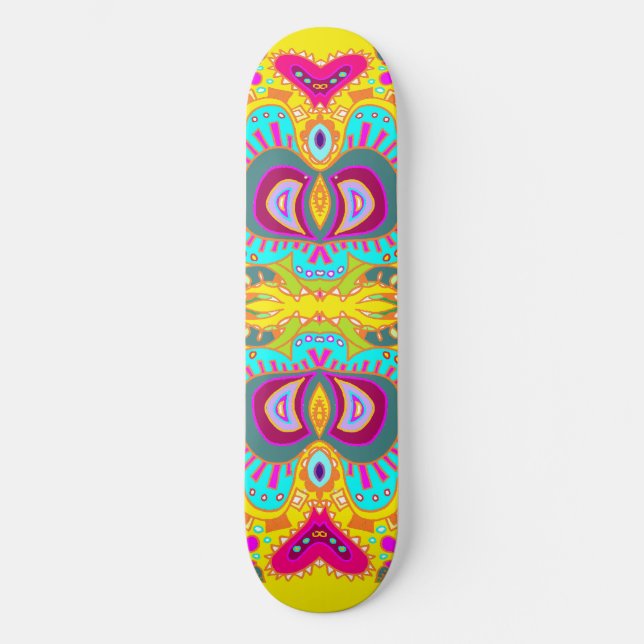 Gul Paisley rosa hjärtaKaleidoscope Mini Skateboard Bräda 18,7 Cm (Framsida)