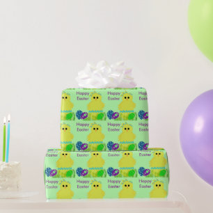 Gul påskägg för rand för babychickblått presentpapper