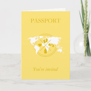 Gul Pass Resa Pojke Baby Shower Världskarta Inbjudan