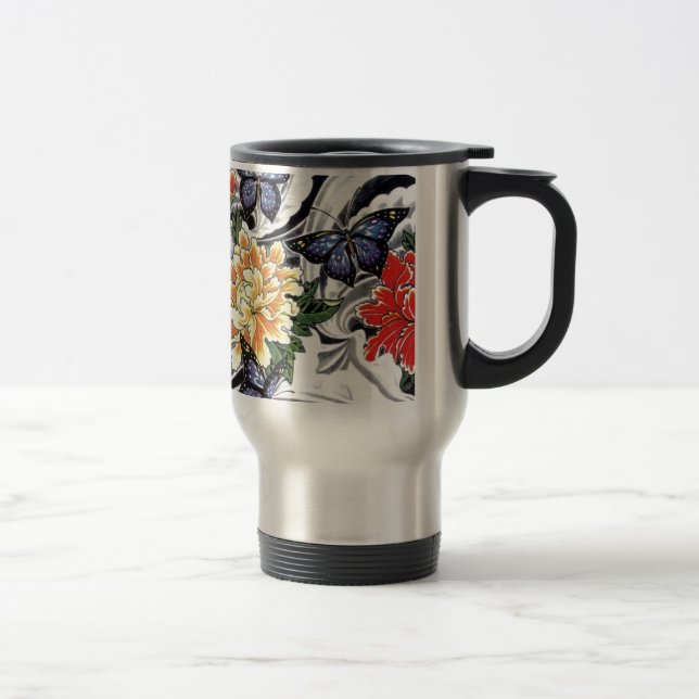 Gul Peony och Fjäril Tatuering Design Resemugg (Höger)