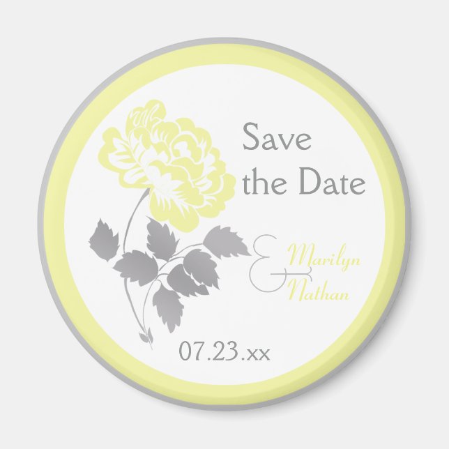 Gul Peony på Vit Bröllopsfavorit Magnet (Framsidan)