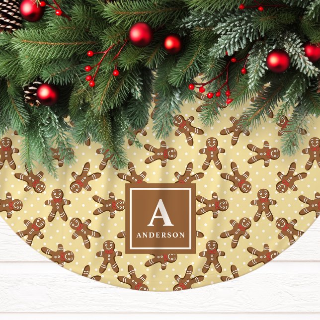 Gul Pepparkaksgubbe Monogram Jul Julgransmatta Borstad Polyester (Skapare uppladdad)