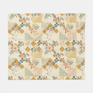 Gul persiskon quilt patchwork gingham Cottagecore Fleecefilt