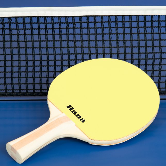 Gul pingisracket olika text, båda sidor (Insitu)