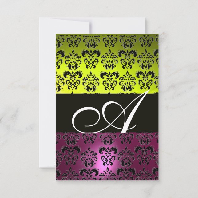 GUL PINK LILA SVART  DAMASK MONOGRAM fuchsia Inbjudningar (Framsida)