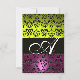 GUL PINK LILA SVART DAMASK MONOGRAM fuchsia Inbjudningar