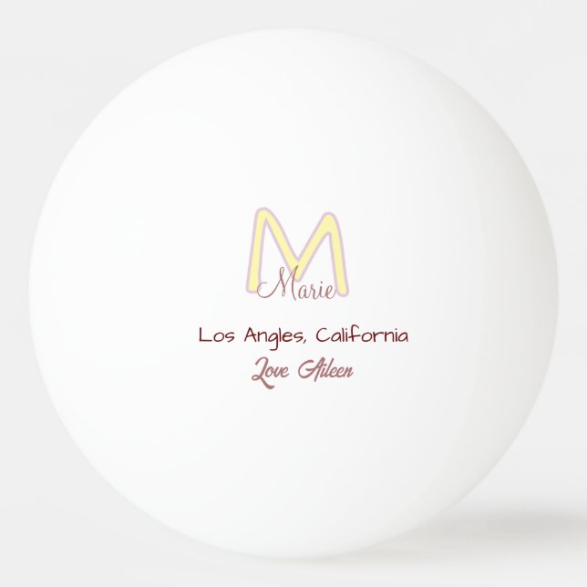 gul pink monogram namn kärlek stad marron trendigt pingisboll (Framsidan)