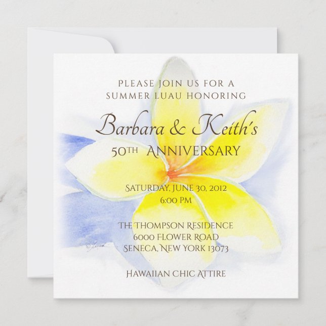 Gul Plumeria 50-årsjubileumskort Inbjudningar (Framsida)