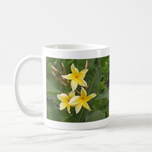 Gul Plumeria Tropisk Blomfotografering Kaffemugg (Vänster)