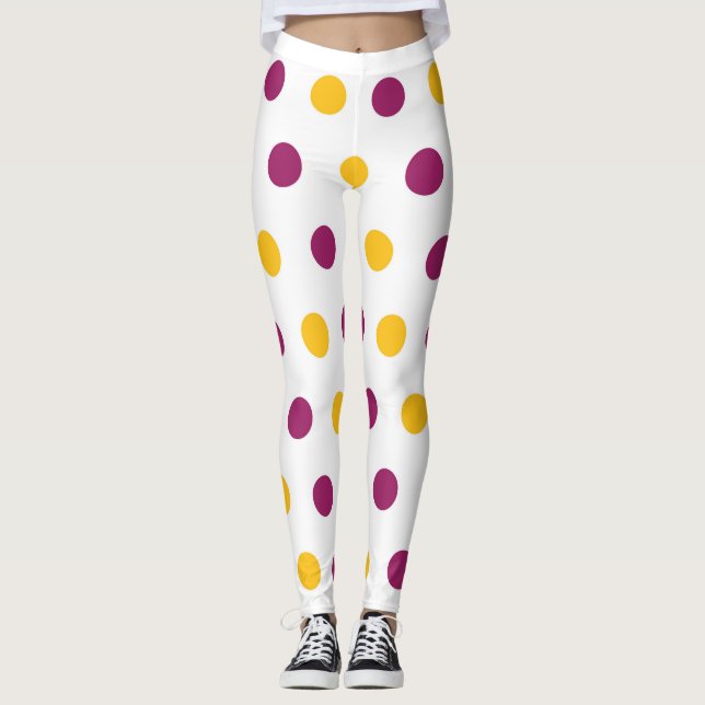 Gul polka dots för lilor på vit, gulligt och leggings (Framsida)