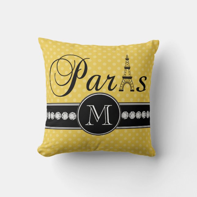 Gul polka dots Monogrammed Paris Kudde (Framsida)