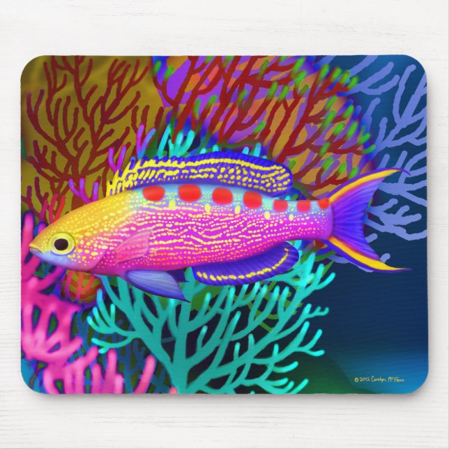 Gul prickig Anthias revfisk Mousepad Musmatta (Framsidan)
