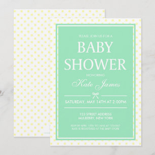 Gul prickig och mintgrön baby shower-inbjudan inbjudningar
