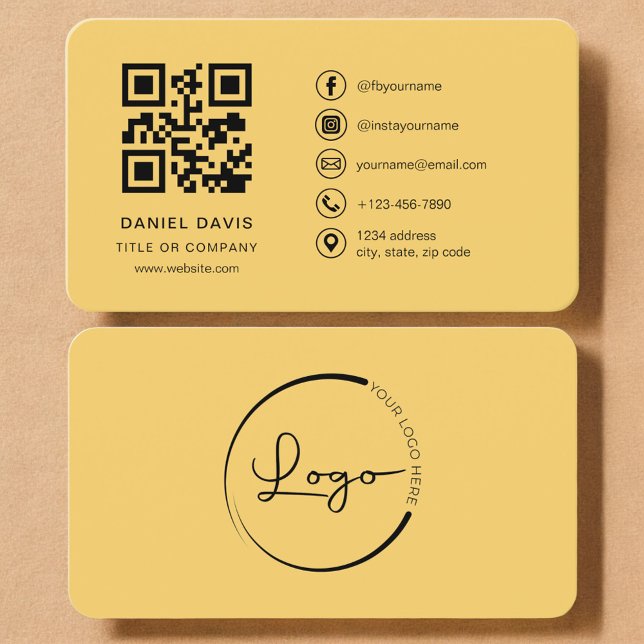 Gul professionell logotyp QR-kod  Visitkort (Skapare uppladdad)