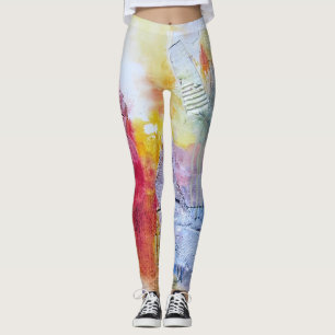 Gul purpurfärgad orange röd konst för leggings