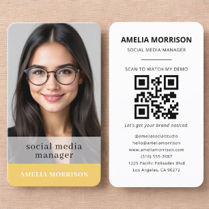 Gul QR-kod för social media manager foto Visitkort