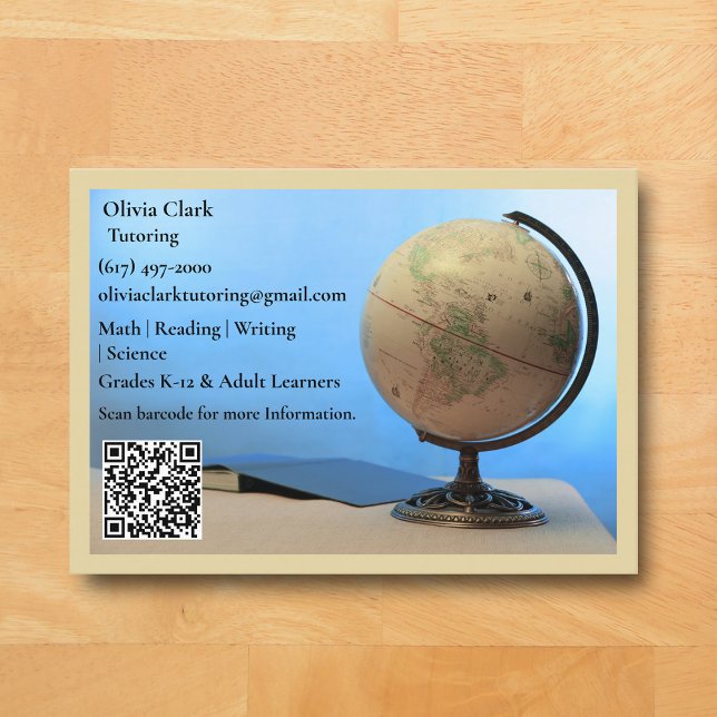 Gul QR-kod handledare lärare glob bok klassrum Visitkort (Light Yellow Globe Business Card for Teacher )