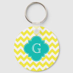 Gul Quatrefoil för vitsparrekricka Monogram Nyckelring