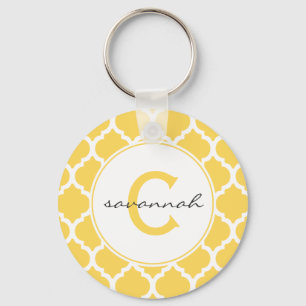 Gul Quatrefoil Monogram Nyckelring