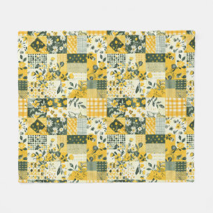 Gul Quilt Patchwork Gingham Cottagecore Blommig Fleecefilt