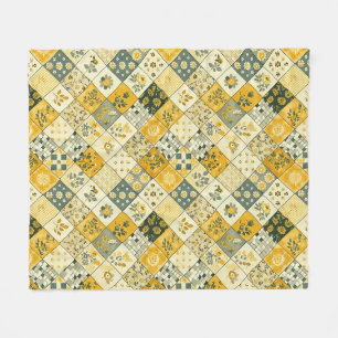 Gul Quilt Patchwork Gingham Cottagecore Blommig Fleecefilt