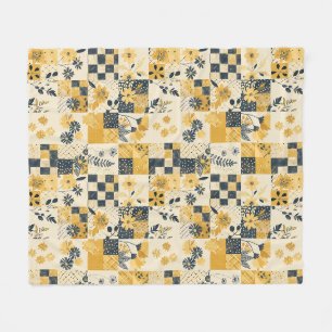 Gul Quilt Patchwork Gingham Cottagecore Blommig Fleecefilt