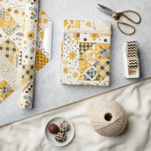 Gul Quilt Rutig Blommig Inredning Presentpapper