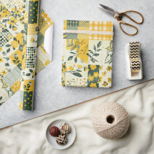 Gul Quilt Rutig Blommig Inredning Presentpapper